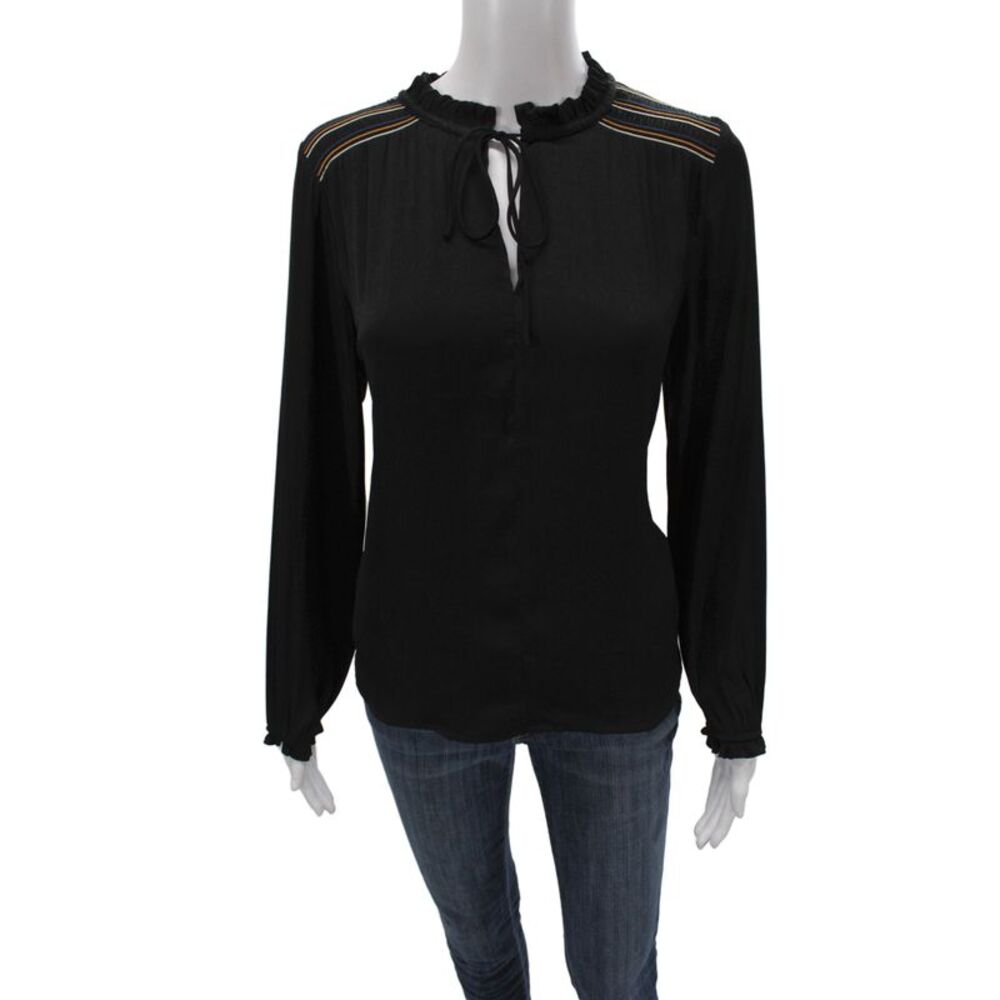 Decker Women Tunic Blouse Black V-Neck Long Sleeve Polyester Size XS